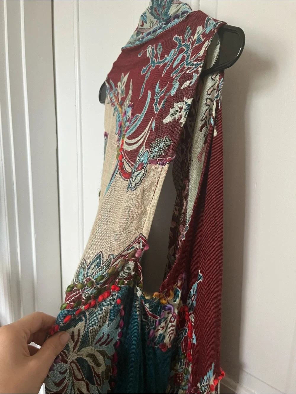 Raj Multicolor Floral Fringe Vest - Burgundy, Teal, Cream